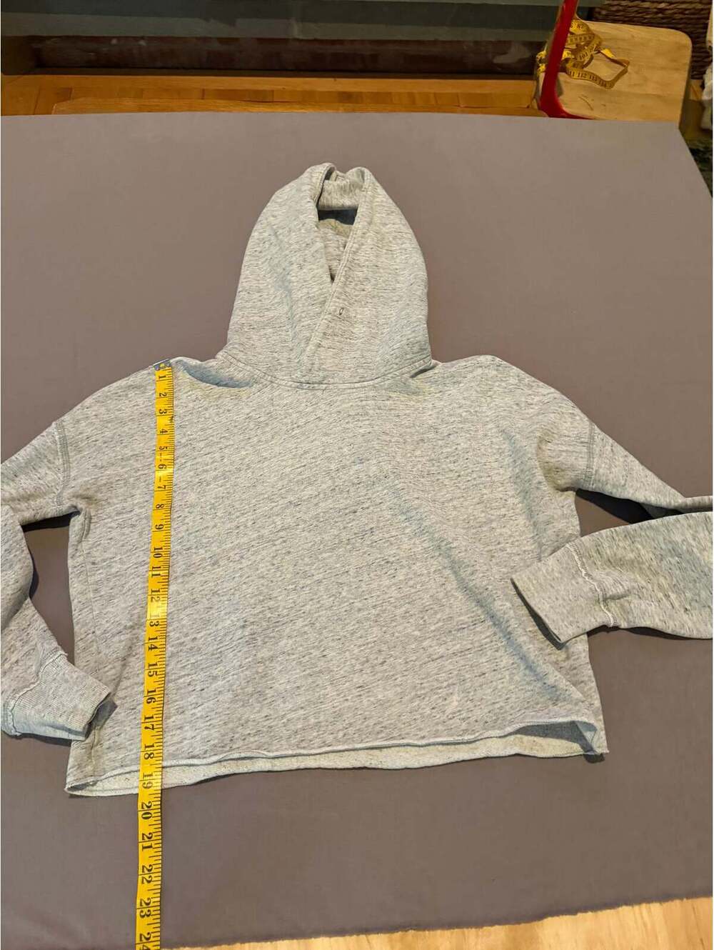 Heather Gray Cropped Cowl Neck Hoodie Sweatshirt – Raw Hem Long Sleeve